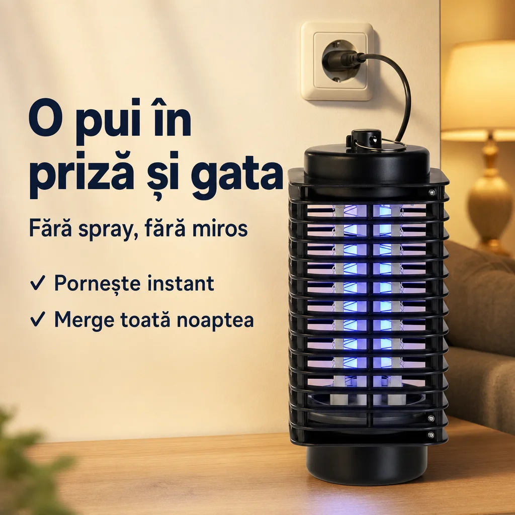 Lampă cu Lumină Ultravioletă Anti Insecte pentru Casă și Curte