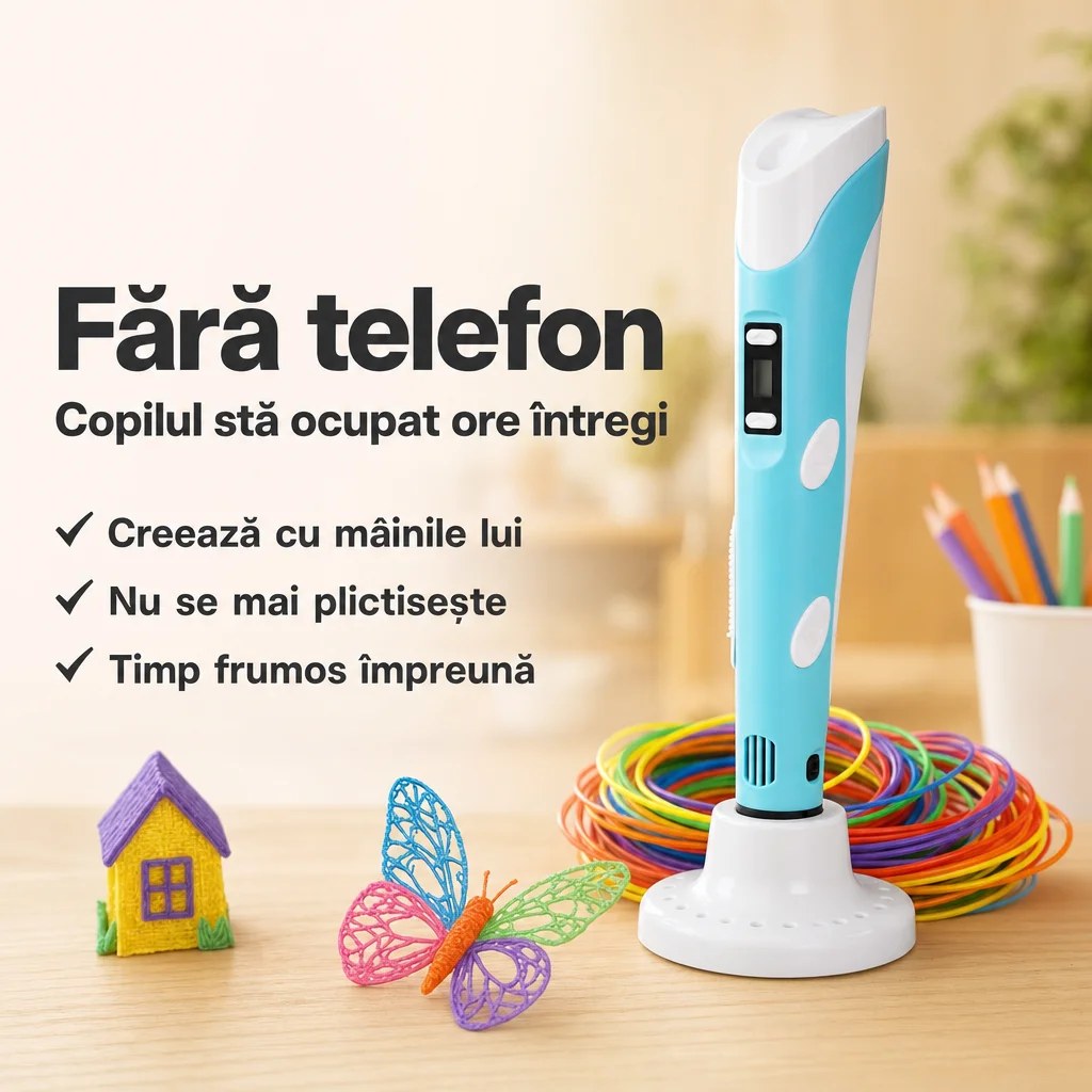 Creion 3D Pen V2 pentru Desen în Aer, cu 3 Rezerve Incluse