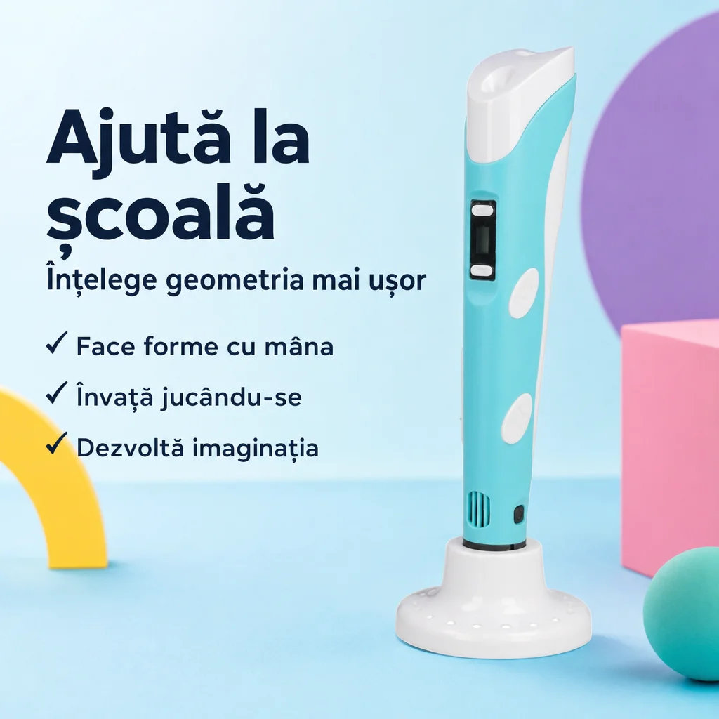 Creion 3D Pen V2 pentru Desen în Aer, cu 3 Rezerve Incluse