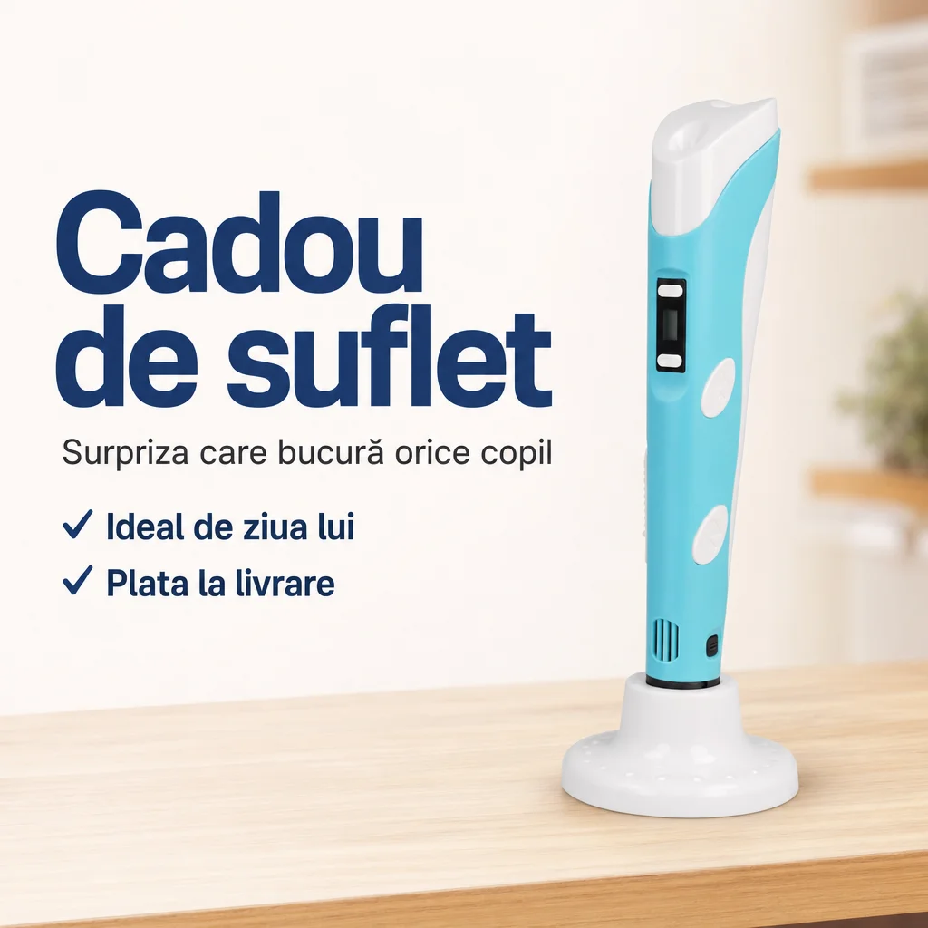 Creion 3D Pen V2 pentru Desen în Aer, cu 3 Rezerve Incluse
